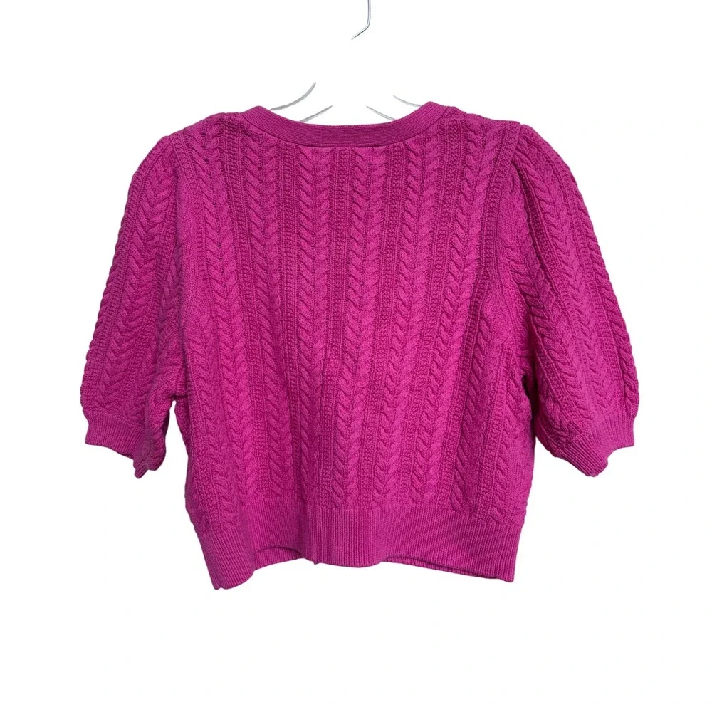 NWT Boden Womens Pink Short Sleeve Tie Front Cable Knit Cardigan Sweater K0822